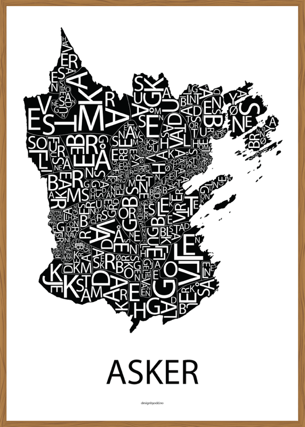 Plakat med håndtegnet kart av Asker