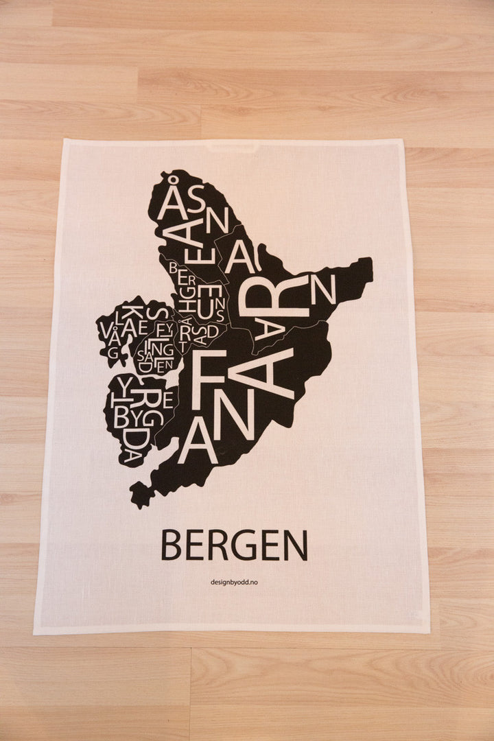 Kjøkkenhåndkle med Bergen kart