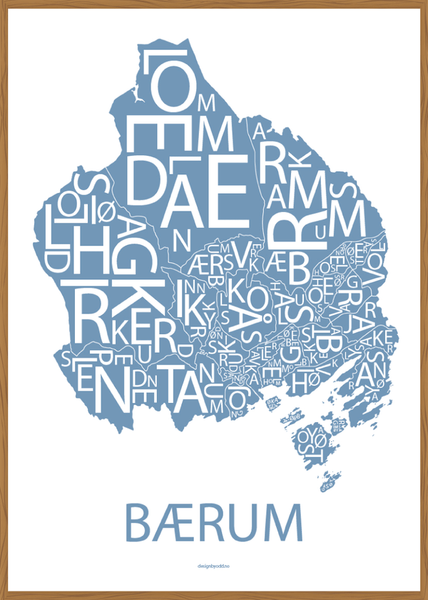 Plakat med håndtegnet kart av Bærum
