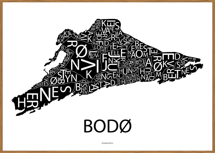 Plakat med håndtegnet kart av Bodø