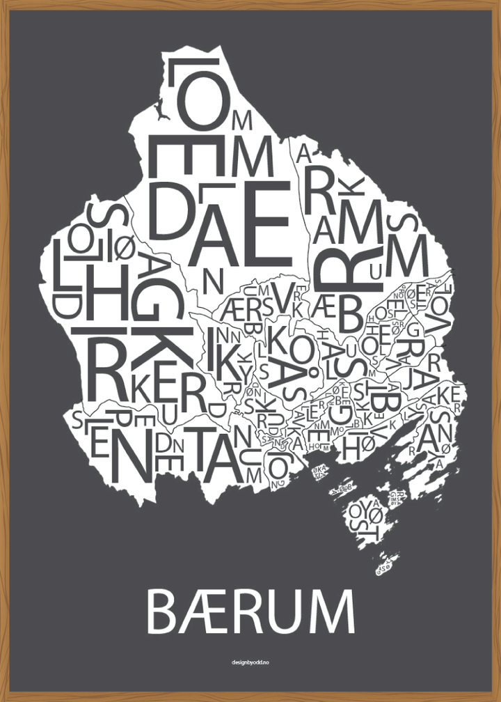 Plakat med håndtegnet kart av Bærum