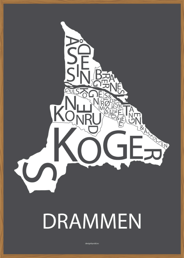 Plakat med håndtegnet kart av Drammen