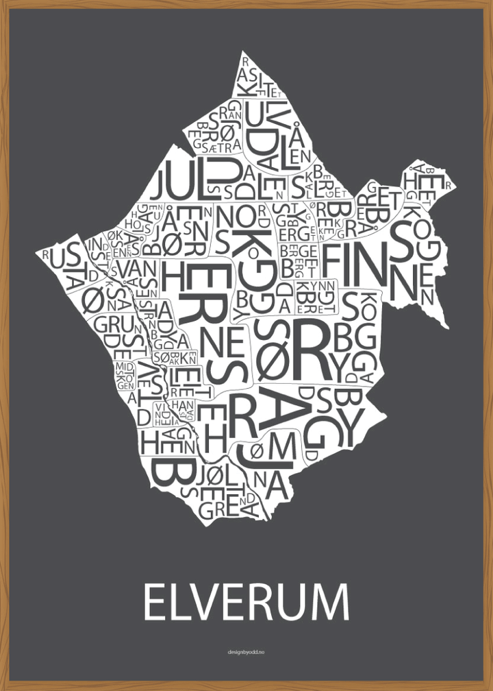 Plakat med håndtegnet kart av Elverum