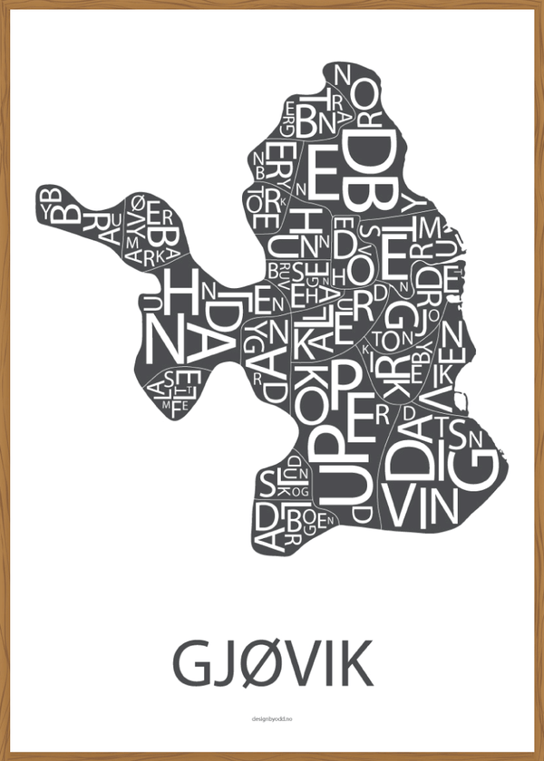 Plakat med håndtegnet kart av Gjøvik