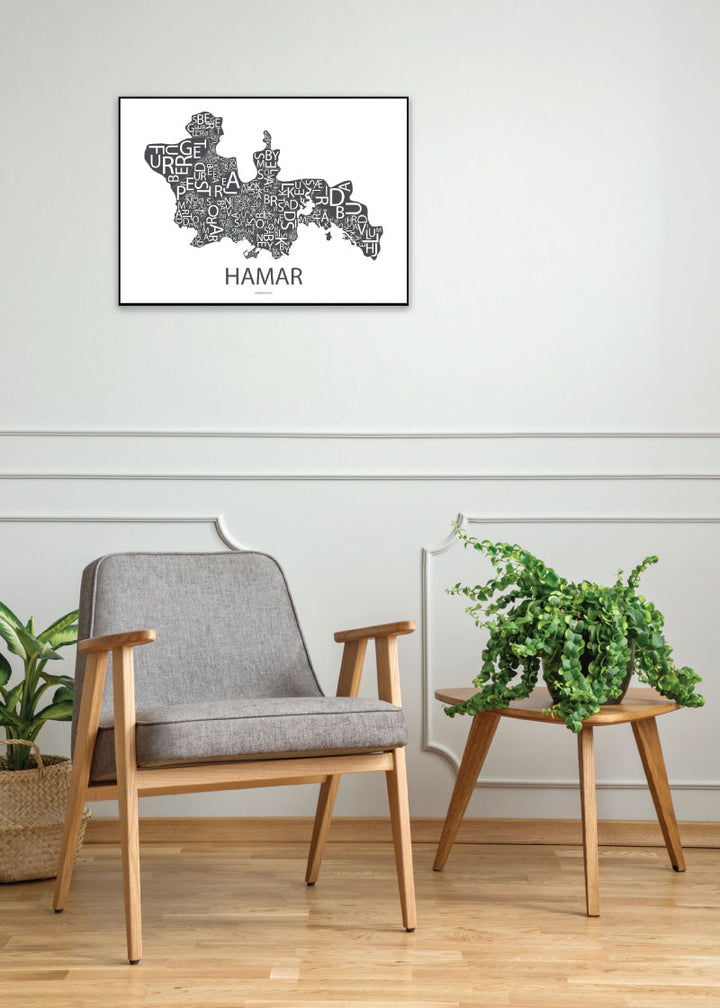 Plakat med håndtegnet kart av Hamar