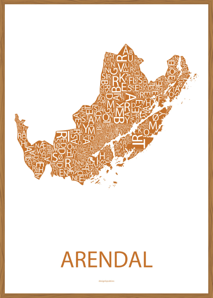 Plakat med håndtegnet kart av Arendal