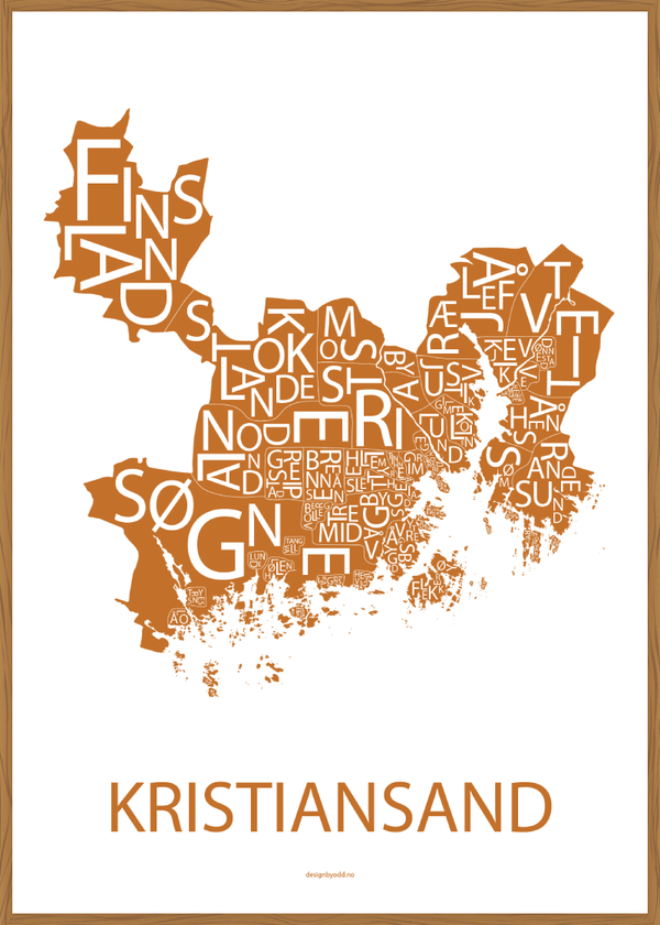 Plakat med håndtegnet kart av Kristiansand