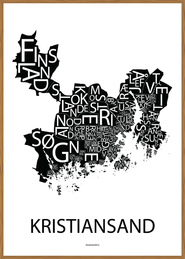 Plakat med håndtegnet kart av Kristiansand