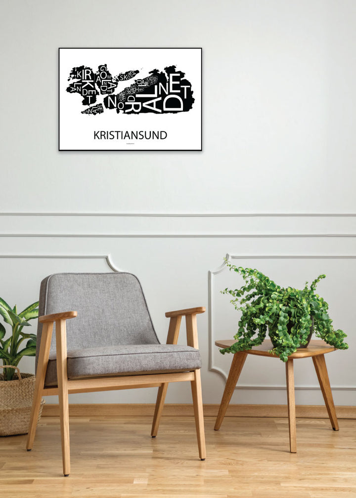 Plakat med håndtegnet kart av Kristiansund