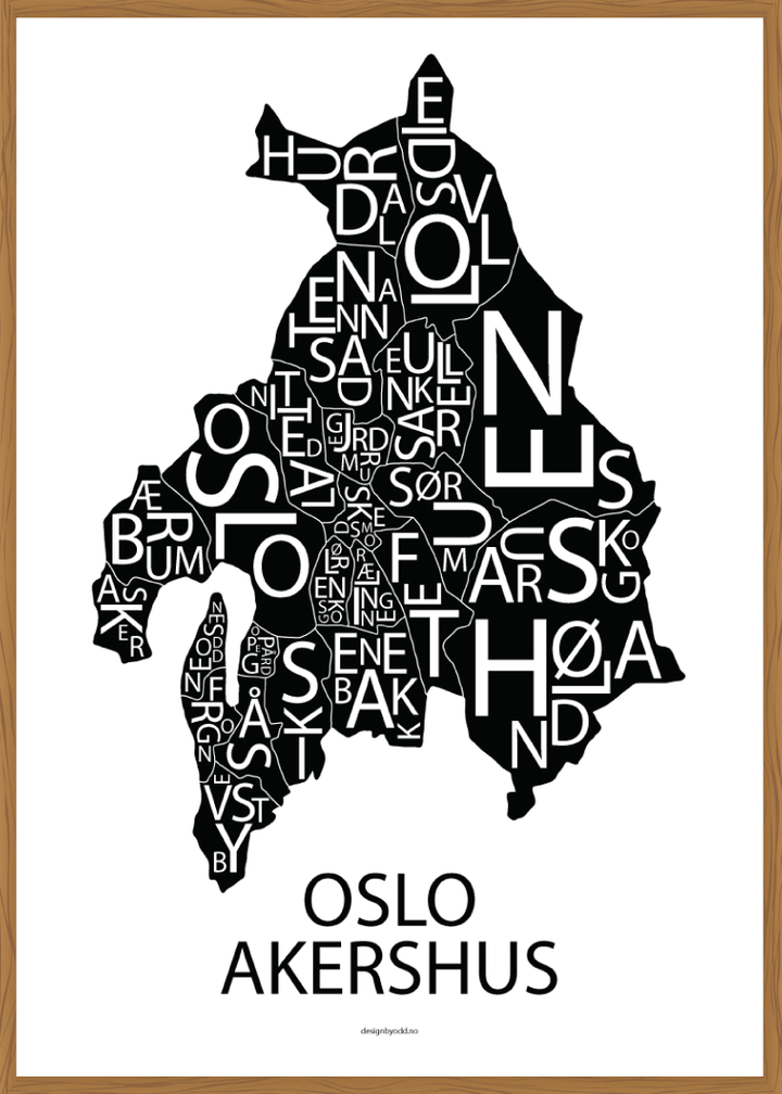 Plakat med håndtegnet kart av Oslo og Akershus