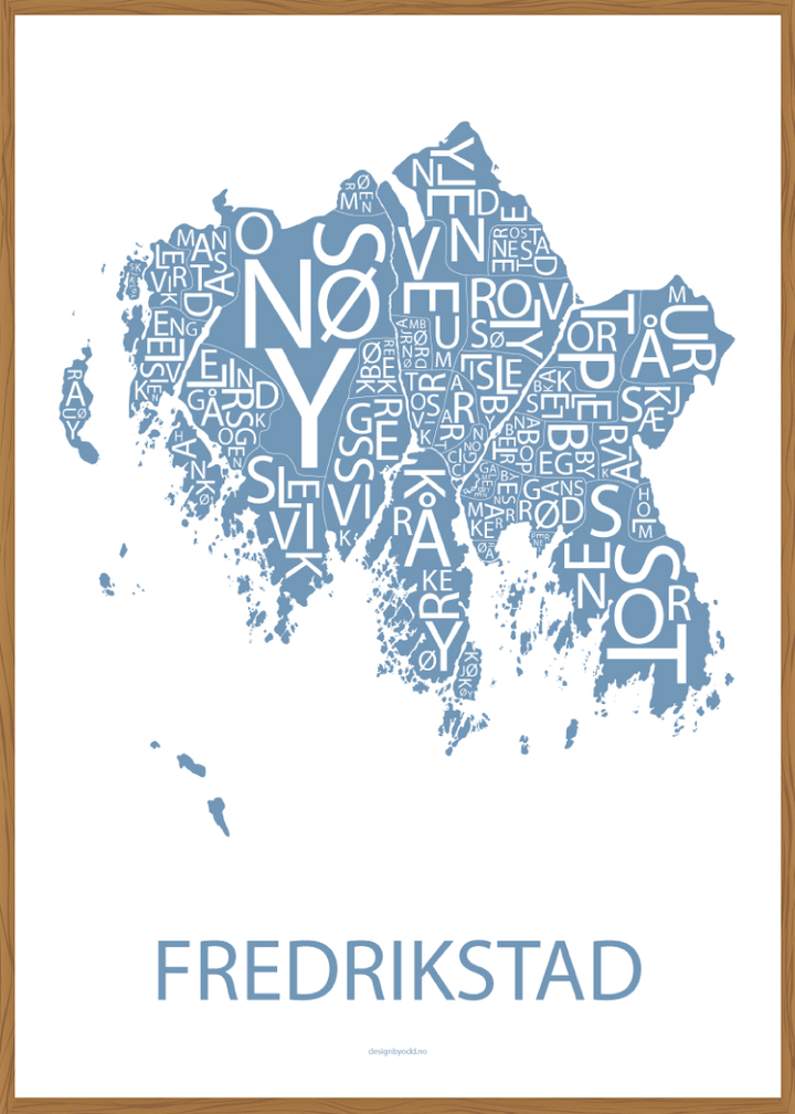 Plakat med håndtegnet kart av Fredrikstad
