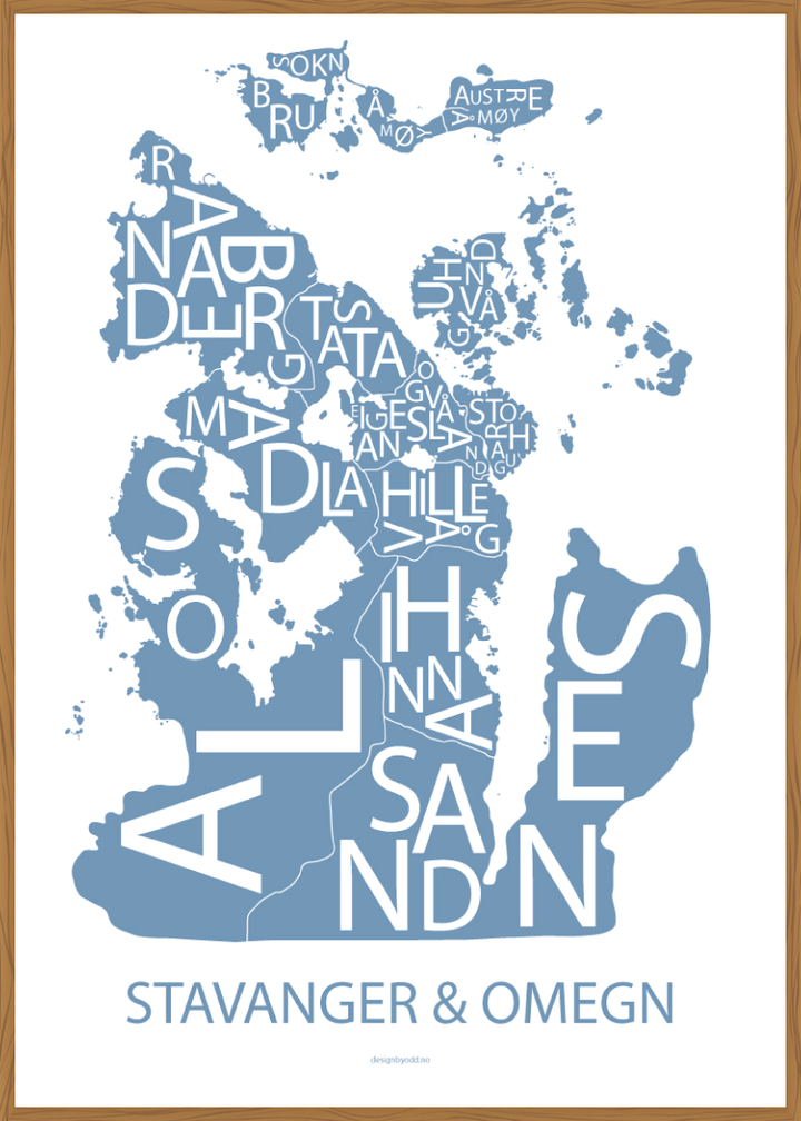 Plakat med håndtegnet kart av Stavanger og omegn