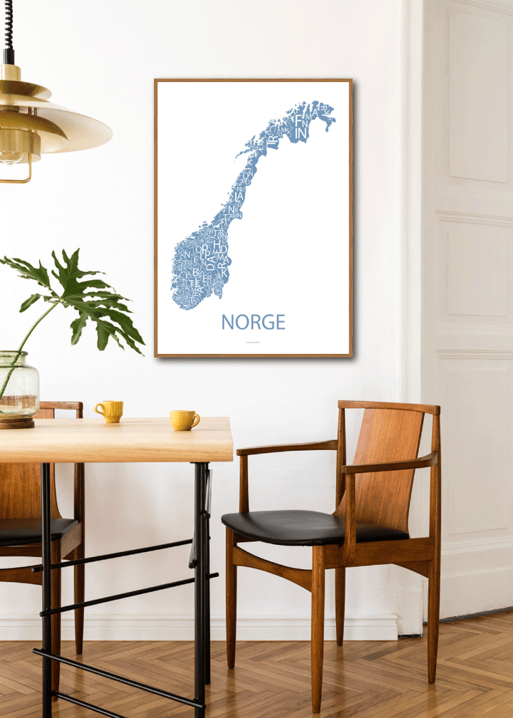 Plakat med håndtegnet kart av Norge