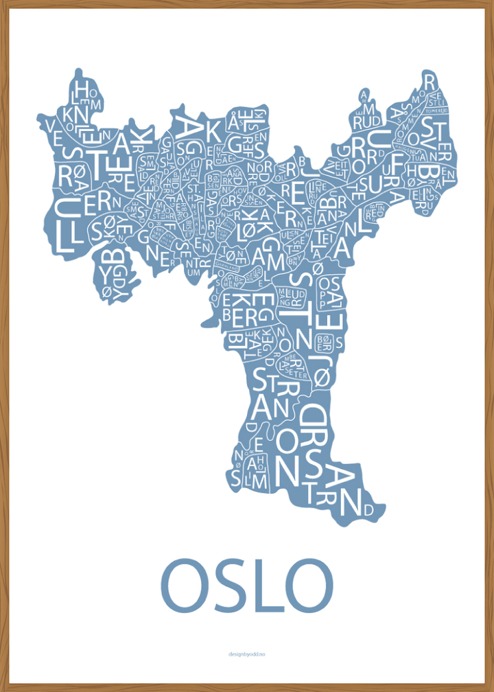 Plakat med håndtegnet kart av Oslo