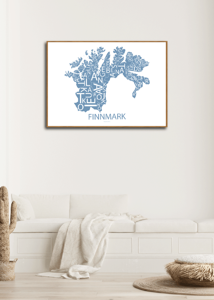 Plakat med håndtegnet kart av Finnmark