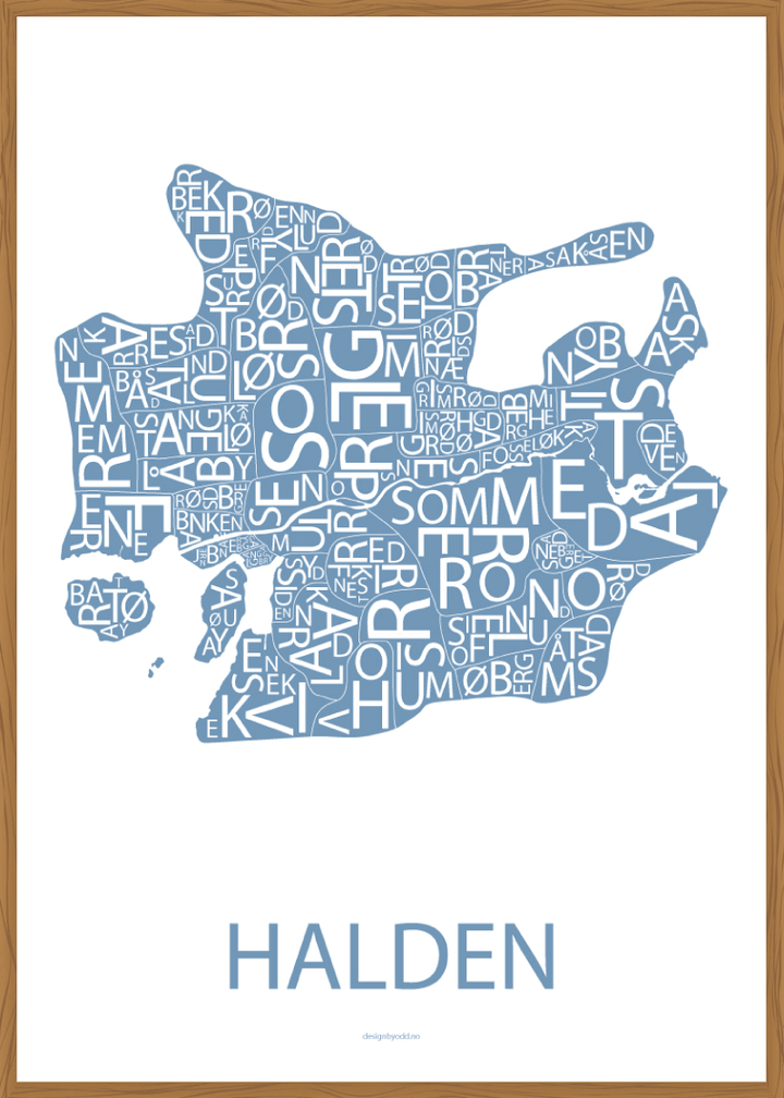 Plakat med håndtegnet kart av Halden
