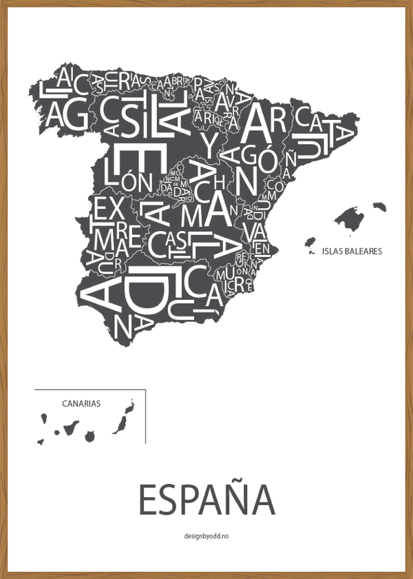 Plakat med håndtegnet kart av Spania