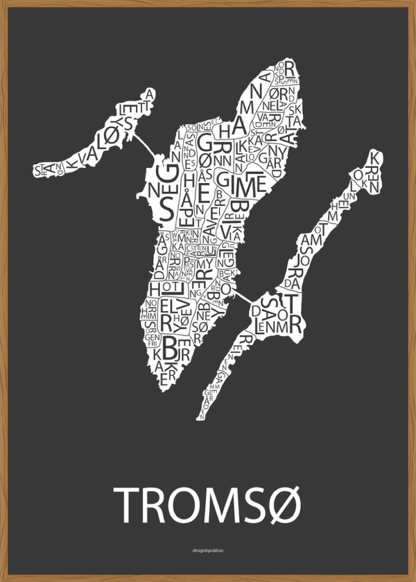 Plakat med håndtegnet kart av Tromsø