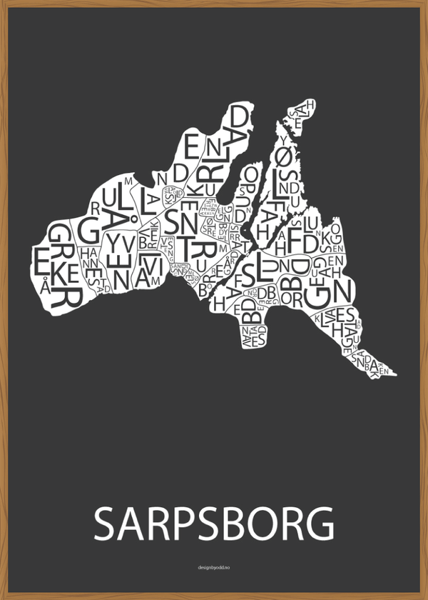 Plakat med håndtegnet kart av Sarpsborg