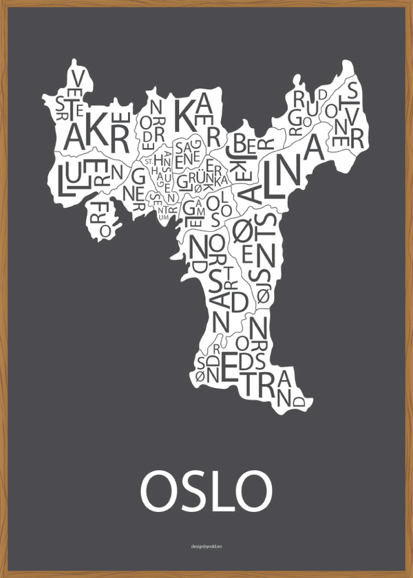 Plakat med håndtegnet kart av Oslo