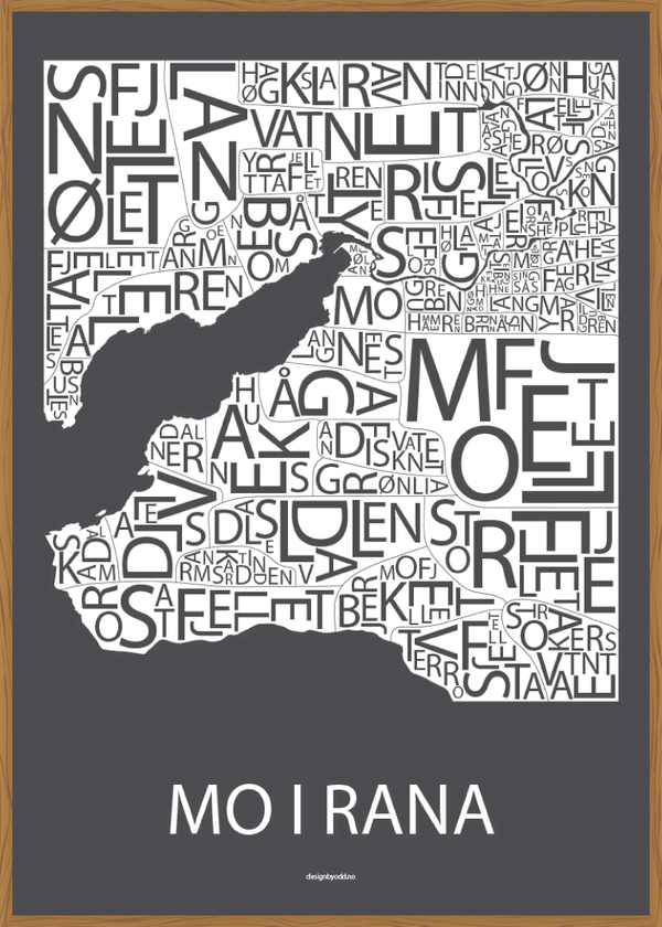 Plakat med håndtegnet kart av Mo i Rana