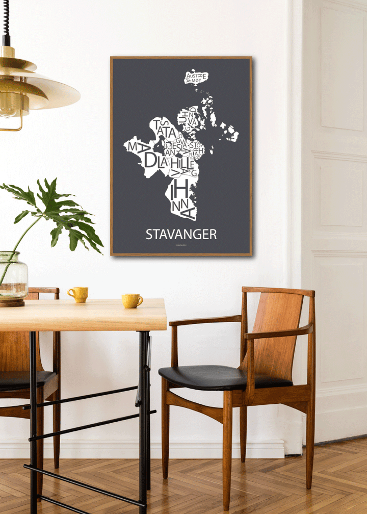 Plakat med håndtegnet kart av Stavanger