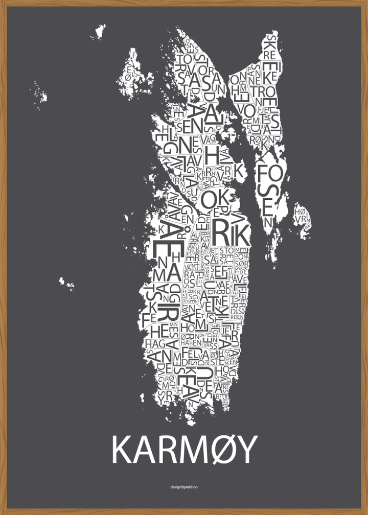 Plakat med håndtegnet kart av Karmøy