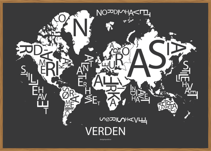 Plakat med håndtegnet kart av Verden