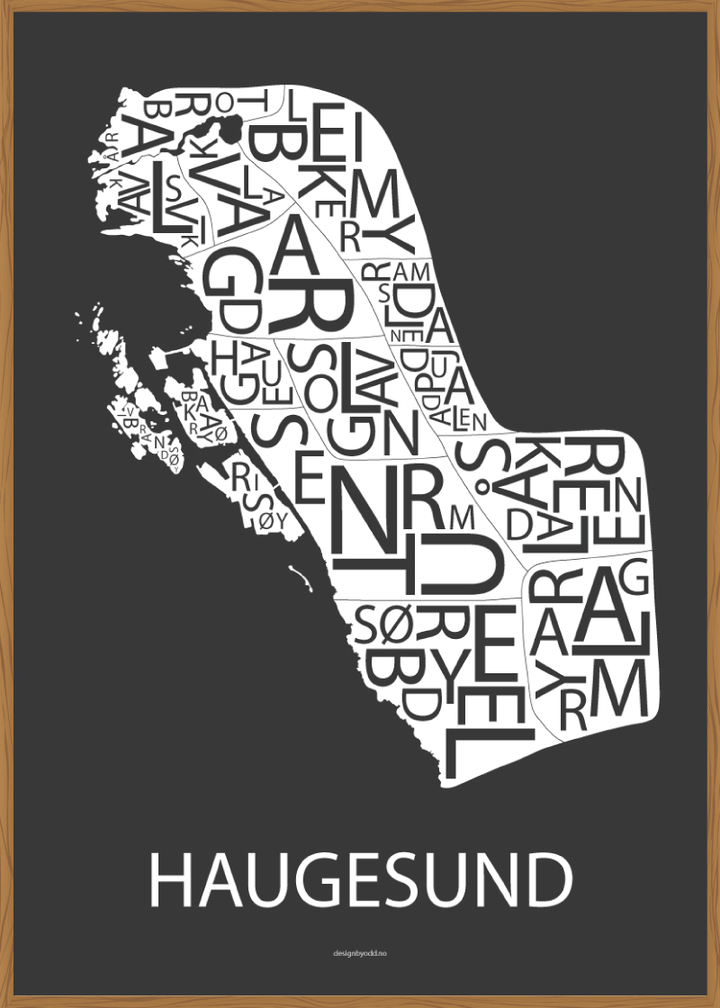 Plakat med håndtegnet kart av Haugesund