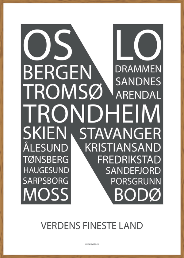 Plakat med stort grafisk trykk av N for Norge