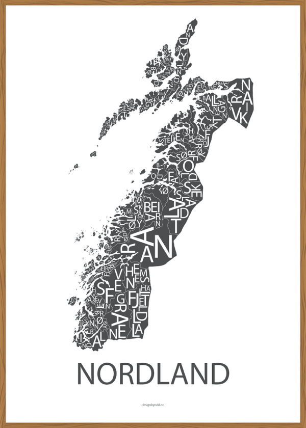 Plakat med håndtegnet kart av Nordland