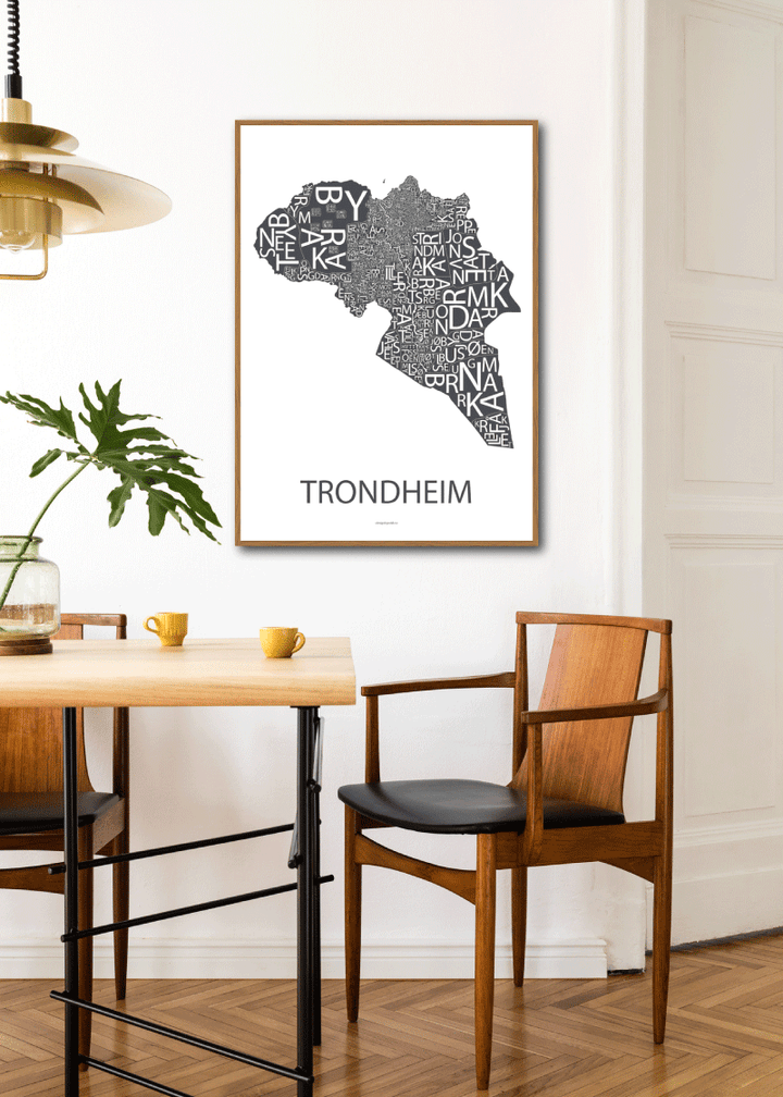 Plakat med håndtegnet kart av Trondheim