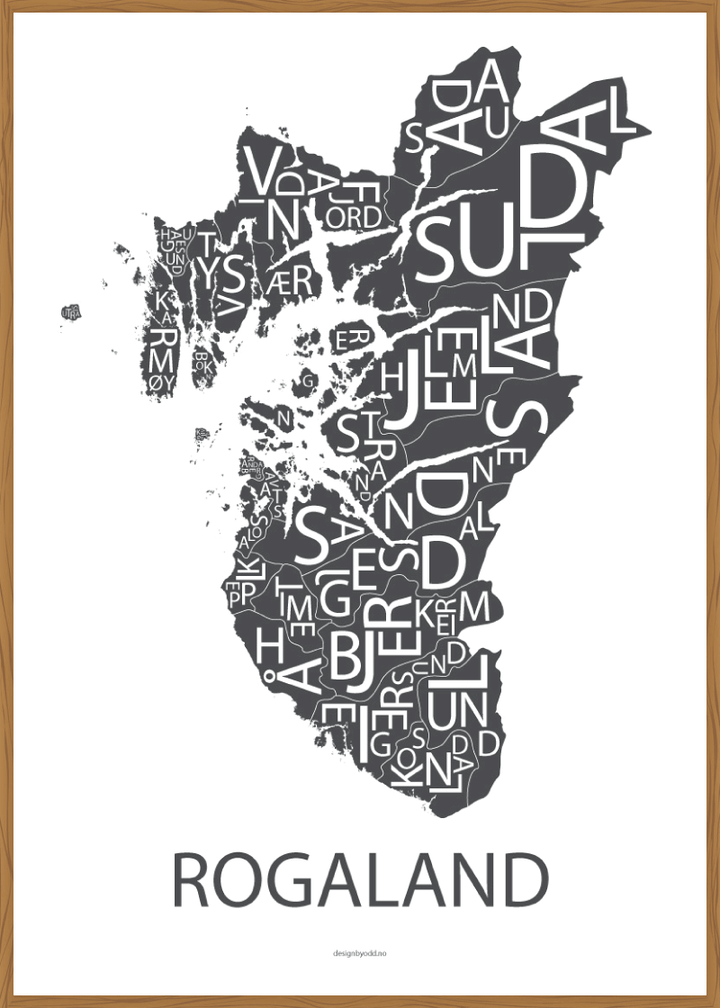 Plakat med håndtegnet kart av Rogaland