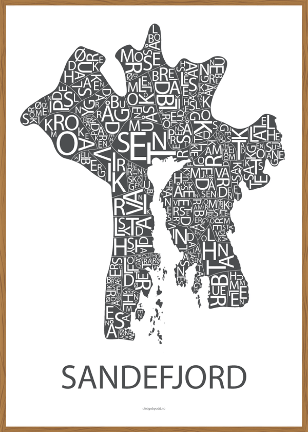 Plakat med håndtegnet kart av Sandefjord