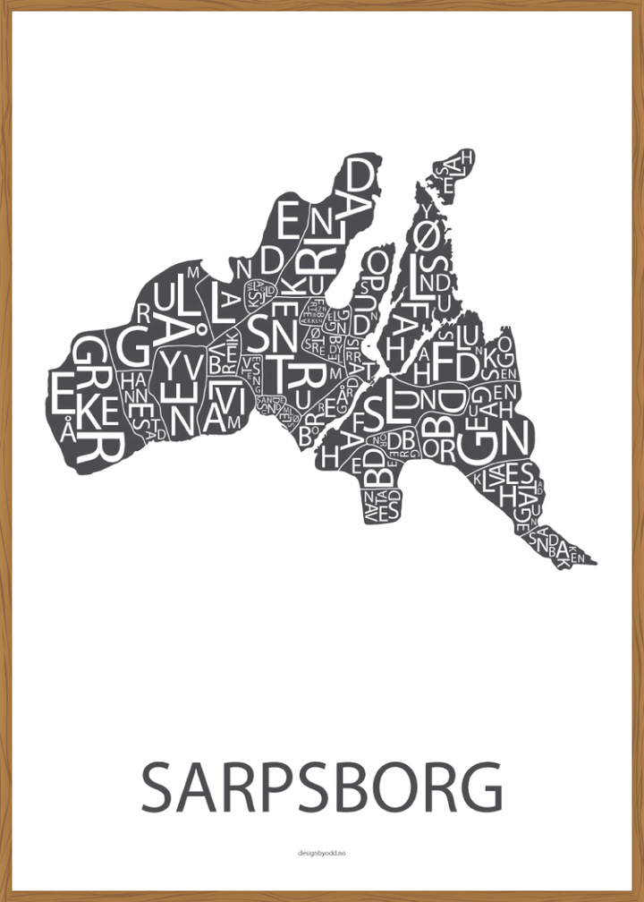 Plakat med håndtegnet kart av Sarpsborg