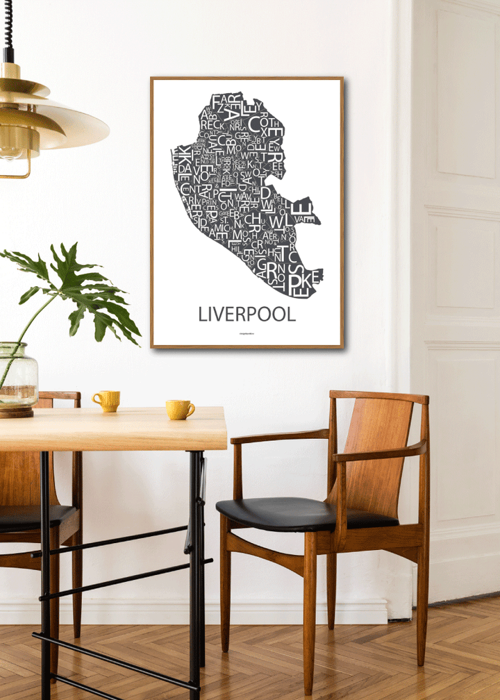 Plakat med håndtegnet kart av Liverpool