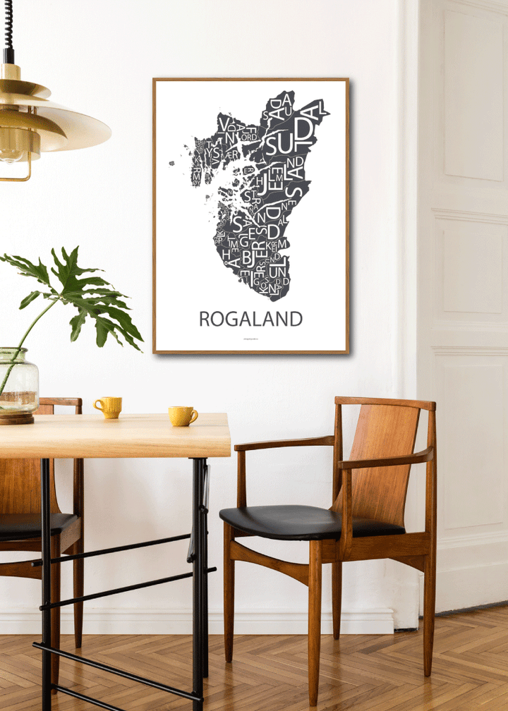 Plakat med håndtegnet kart av Rogaland