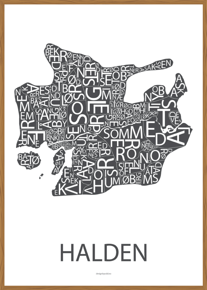 Plakat med håndtegnet kart av Halden