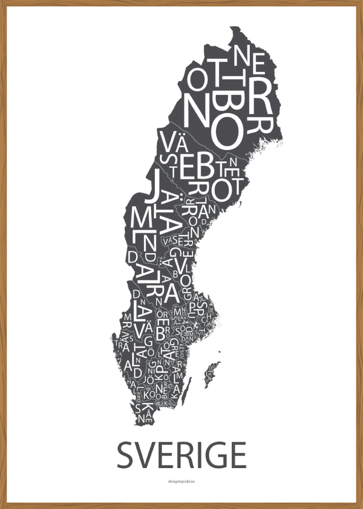 Plakat med håndtegnet kart av Sverige