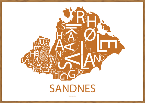 Plakat med håndtegnet kart av Sandnes