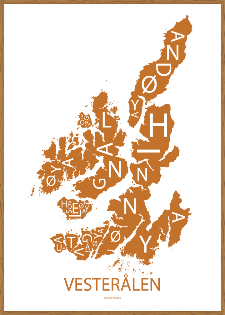 Plakat med håndtegnet kart av Vesterålen