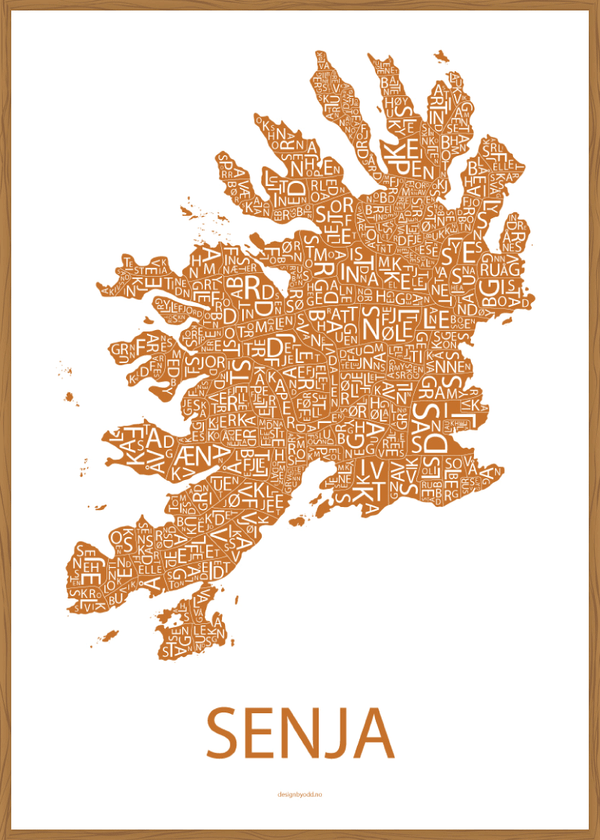 Plakat med håndtegnet kart av Senja