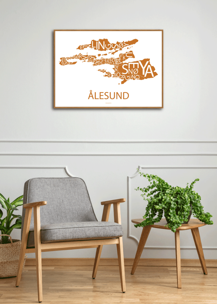 Plakat med håndtegnet kart av Ålesund