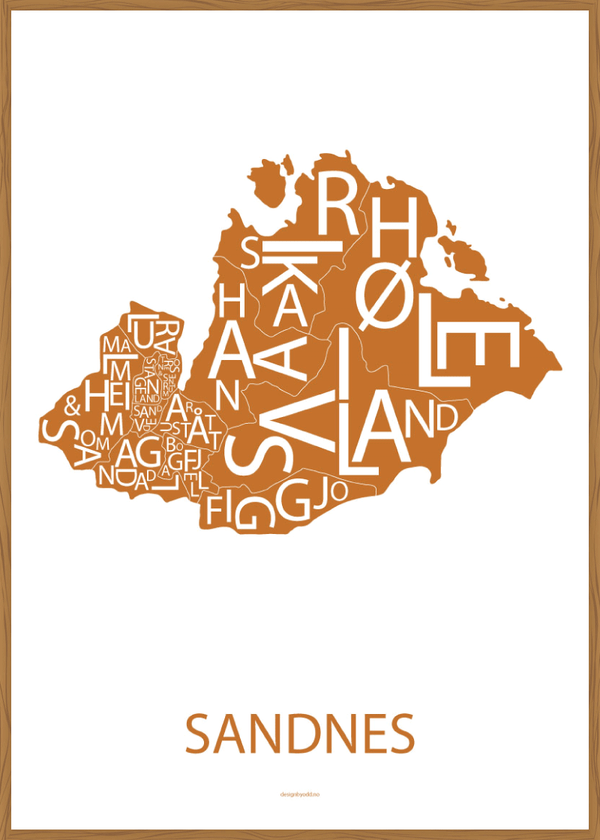 Plakat med håndtegnet kart av Sandnes