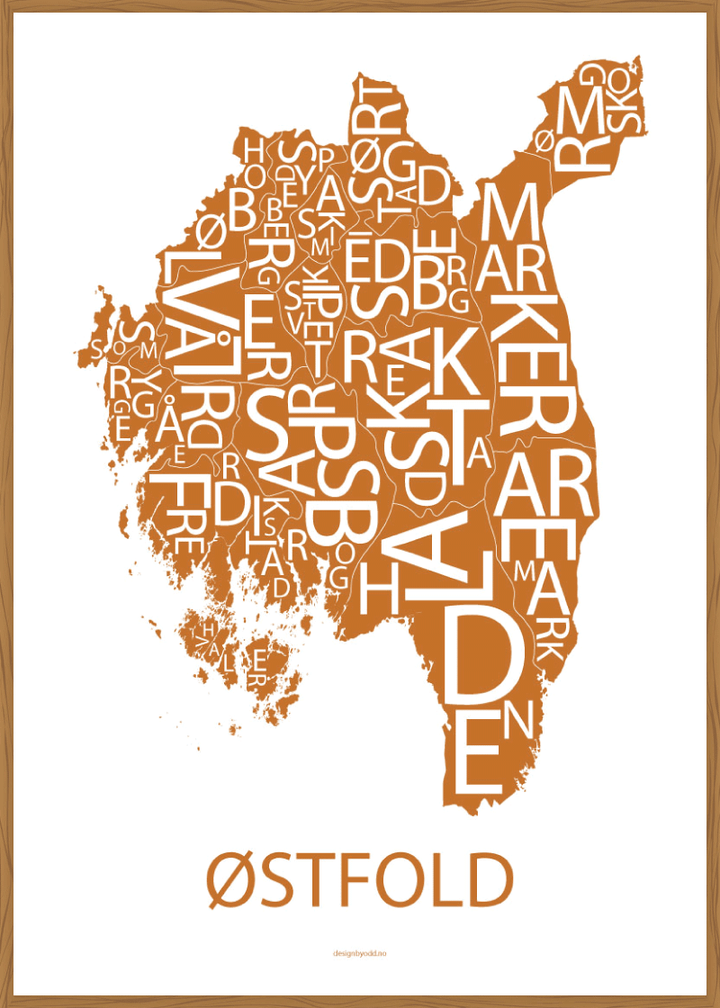 Plakat med håndtegnet kart av Østfold