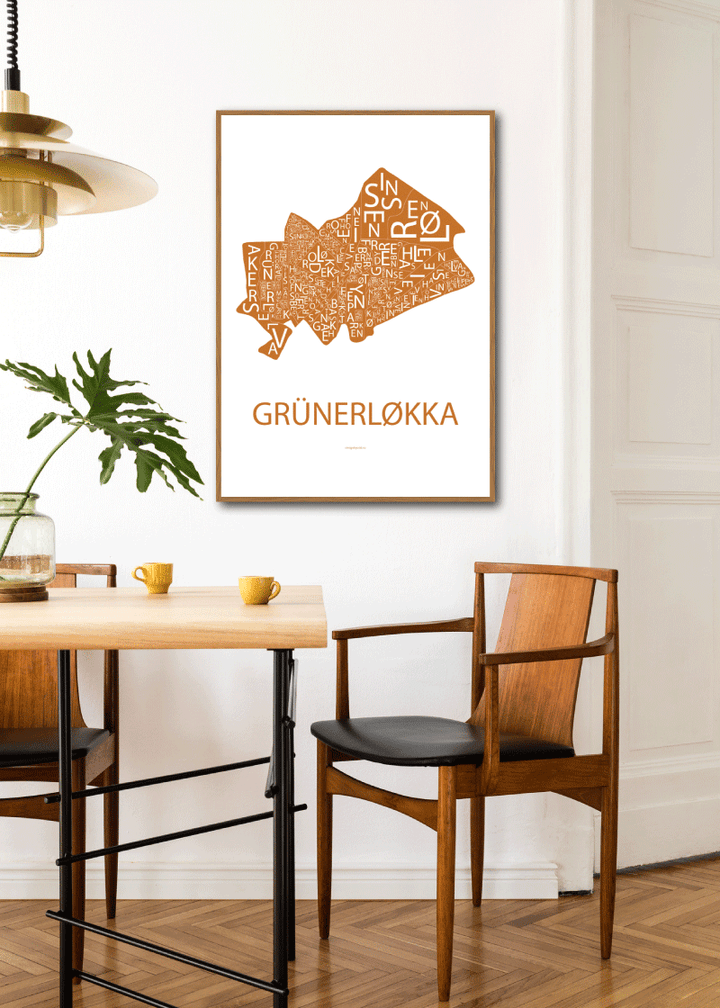 Plakat med håndtegnet kart av Grünerløkka