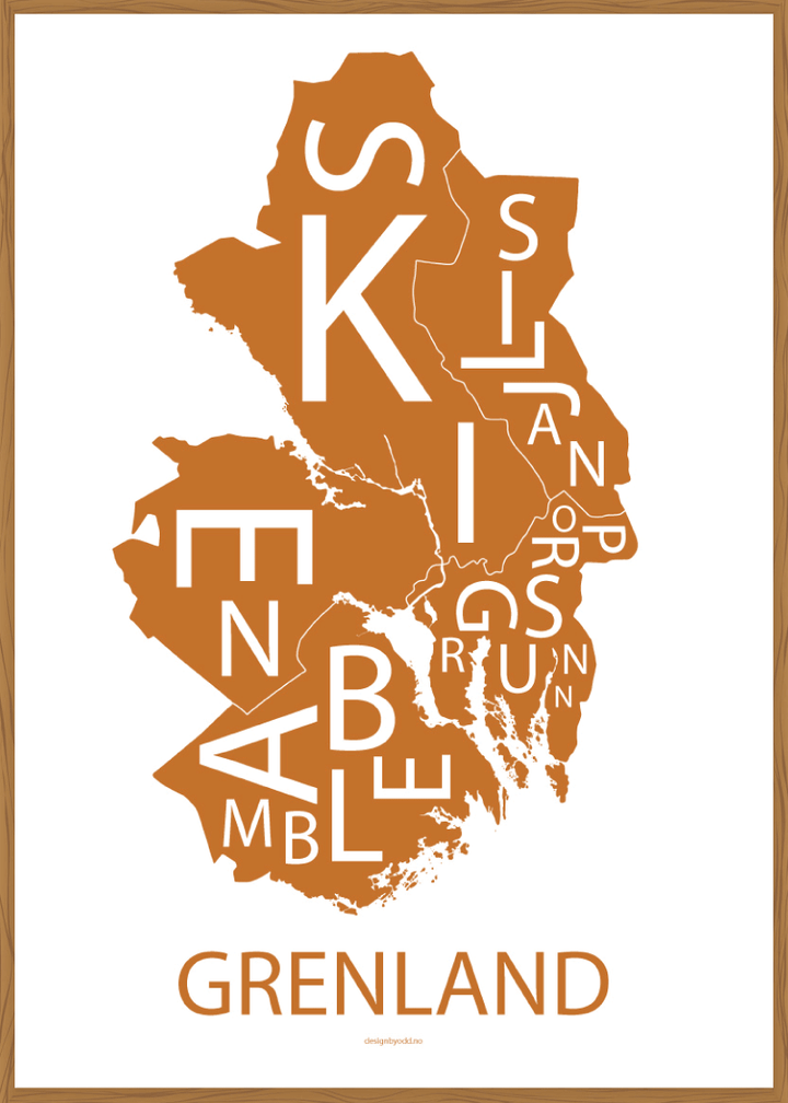 Plakat med håndtegnet kart av Grenland