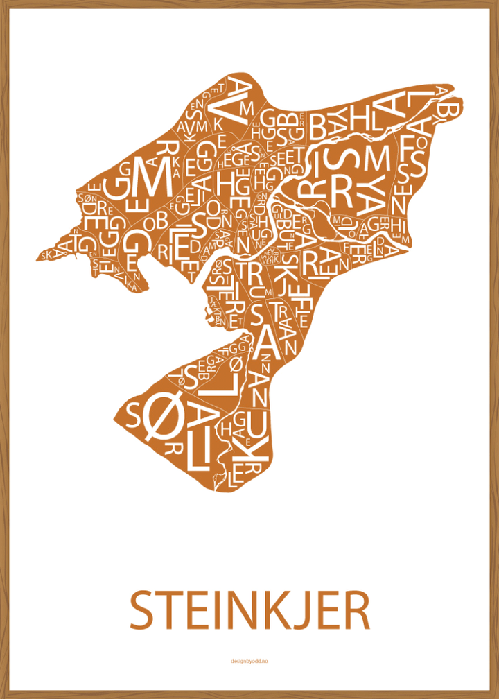 Plakat med håndtegnet kart av Steinkjer