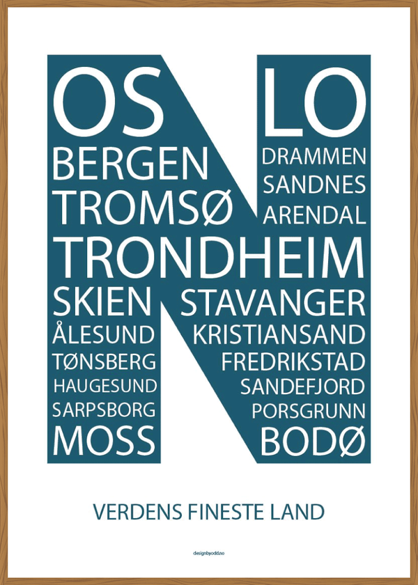 Plakat med stort grafisk trykk av N for Norge