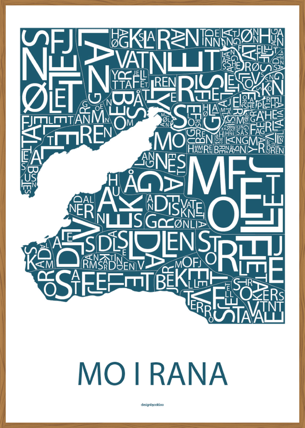 Plakat med håndtegnet kart av Mo i Rana